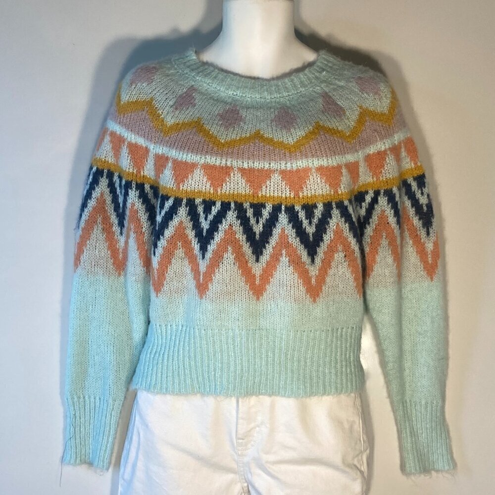 A New Day SZ S Mint green modern fair isle soft lightweight boxy sweater comfy